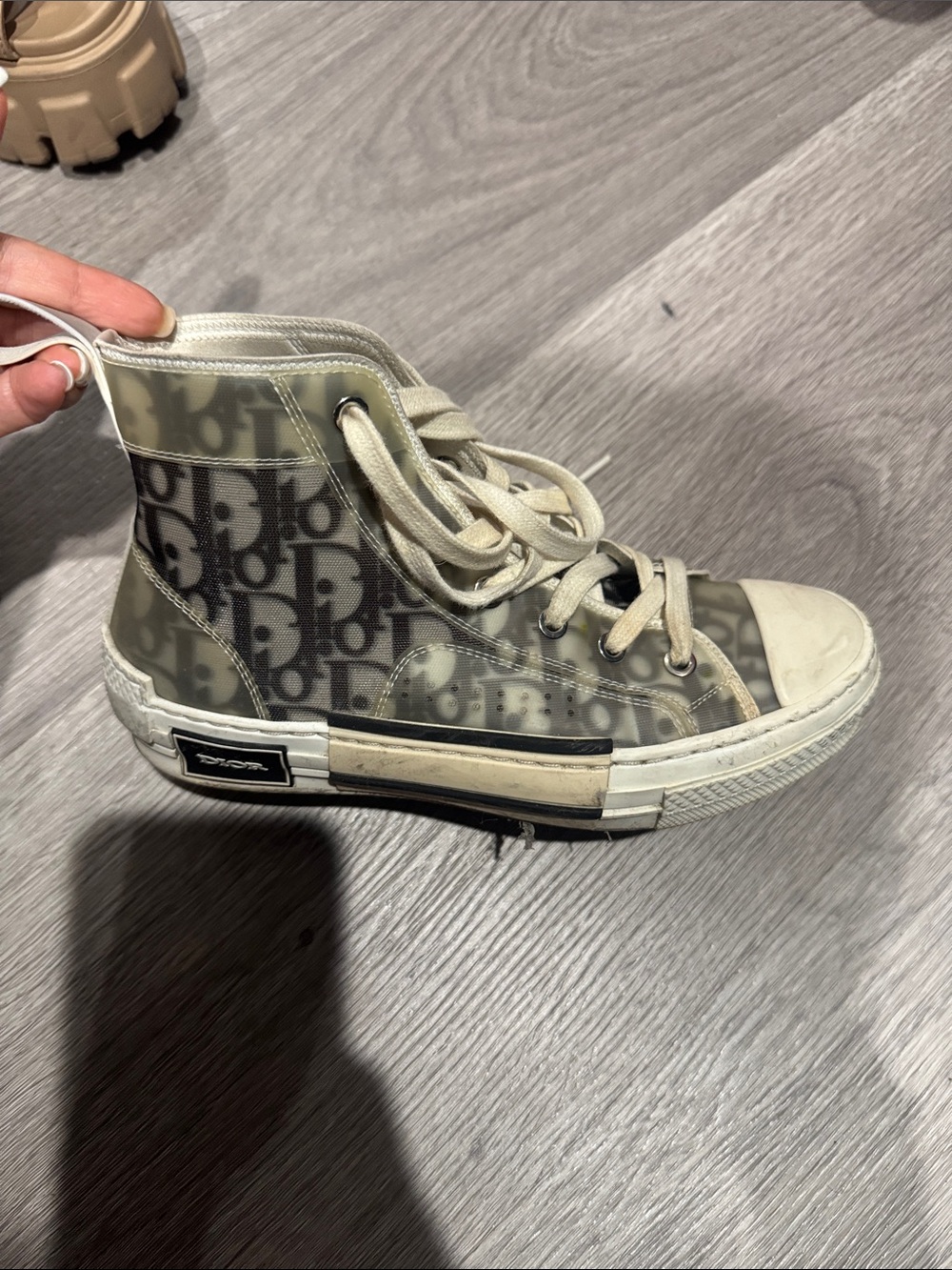 Dior Kids Beige and Black Logo High-Top Sneaker
